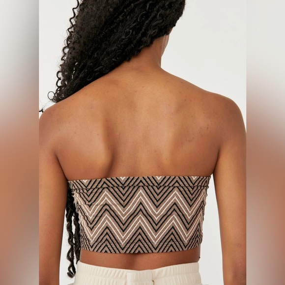 NWT Free People Desert Days Seamless Ruched Bandeau Natural Combo Boho Zig Zag - Picture 2 of 7